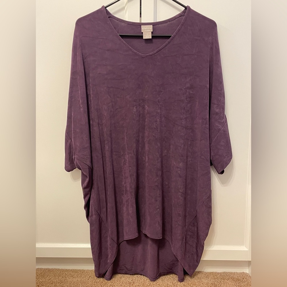 Chico's Travelers Deep Purple V-Neck Slinky Knit Tunic sz 3